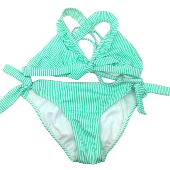NEW Xhilaration Mint and White Striped Two Piece Bikini Set Ruffles Front Tie S - Picture 8 of 16